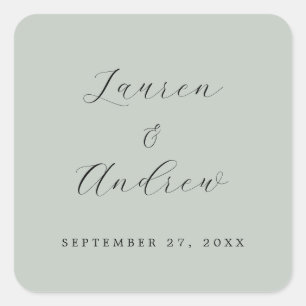 Sea Glass Green Elegante Moderne Einfache Hochzeit Quadratischer Aufkleber