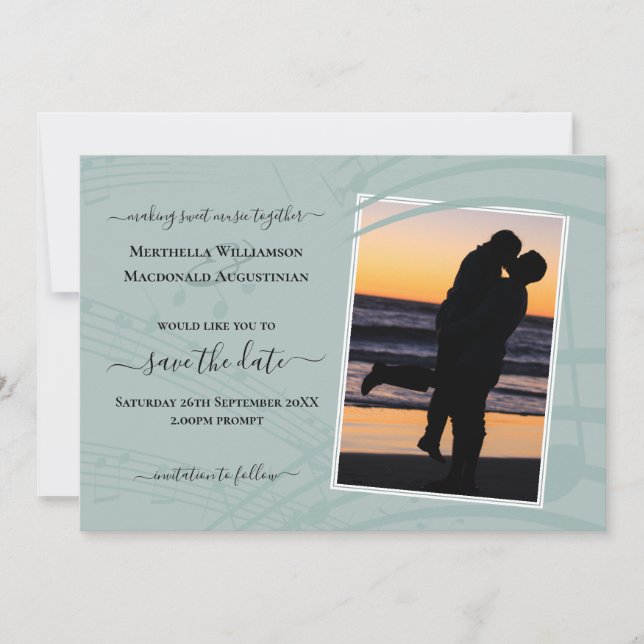 Sea Glass Musiknotens Foto Hochzeit retten das Dat Save The Date (Vorderseite)