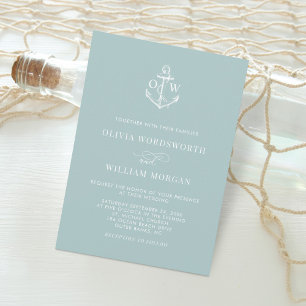 Sea Glass Nautical Monogram Anchor Minimal Wedding Einladung
