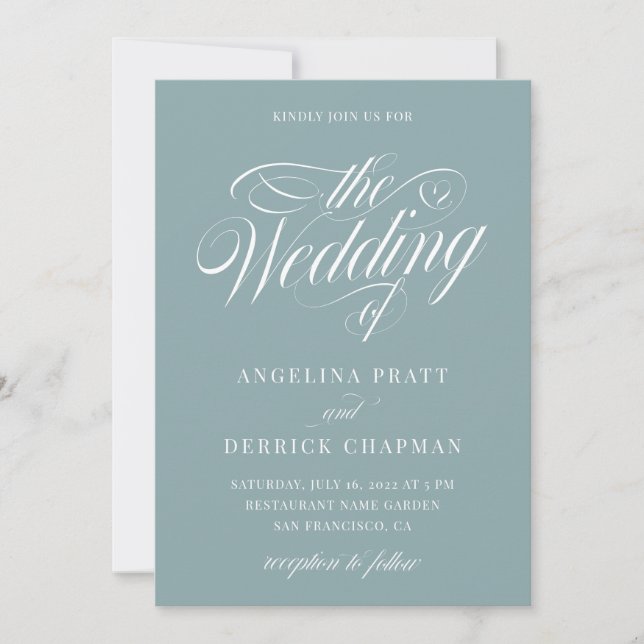 Sea Glass Sage Elegante Calligraphy Beach Wedding  Einladung (Vorderseite)