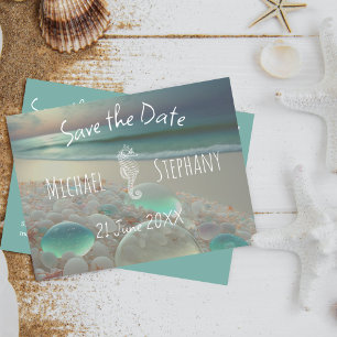 Sea Glass Seepferd   Strand Save the Date Postkarte