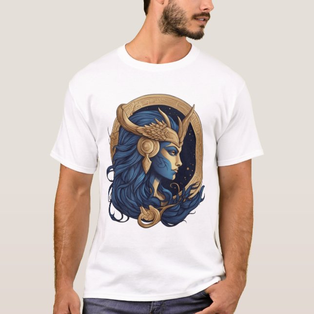 Sea Goddess - Blau und Gold Elegantes Design T-Shirt (Vorderseite)