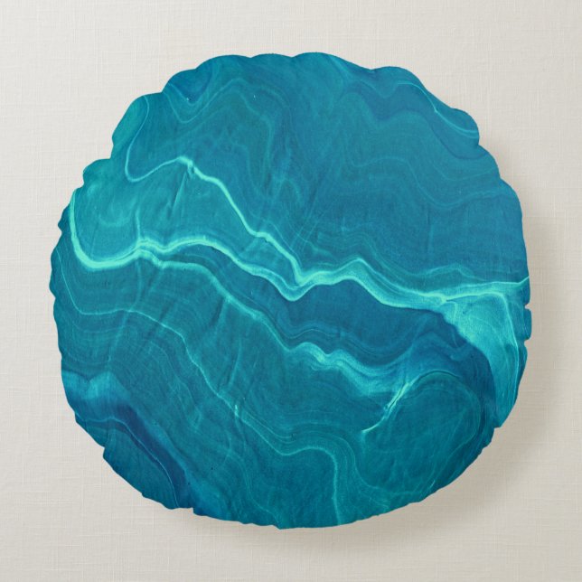 Sea Green Agate Marble Abstraction Rundes Kissen (Vorderseite)