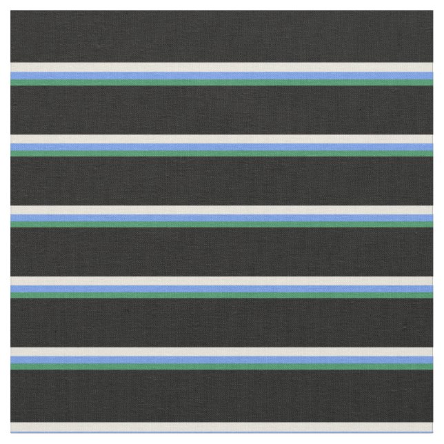 Sea Green, Cornfllower Blue, Beige und Schwarz Stoff (Nahaufnahme)