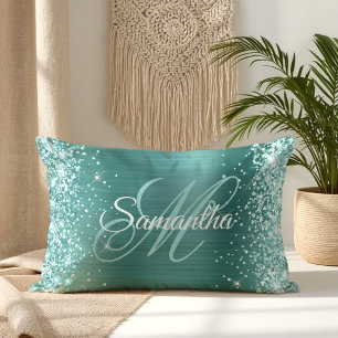 Sea Green Glitzer Aqua Aquamarin Foil Extravagant  Lendenkissen