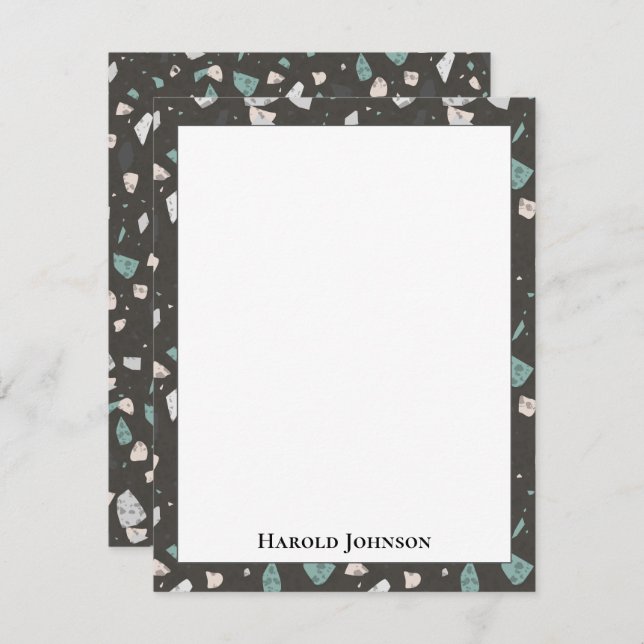 Sea Green Grey Glass Chips Terrazzo Pattern Frame Mitteilungskarte (Vorne/Hinten)