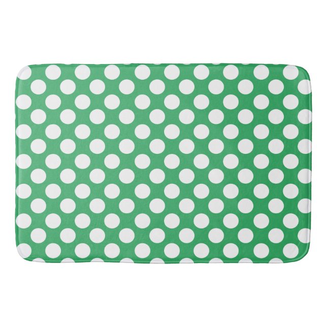 Sea Green: Grosses weißes Polka Dot Pattern Badematte (Vorderseite)