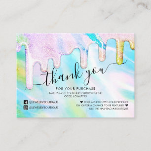 Sea Green Holographic Glitzer Kunde Vielen Dank Visitenkarte