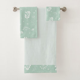 Sea Green White Leaf Theme Handtuch Set