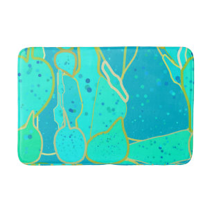"Sea Grotto" abstrakt - Türkis, Blau, Gold Badematte