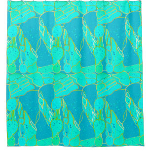 "Sea Grotto" abstrakt - Türkis, Blau, Gold Duschvorhang