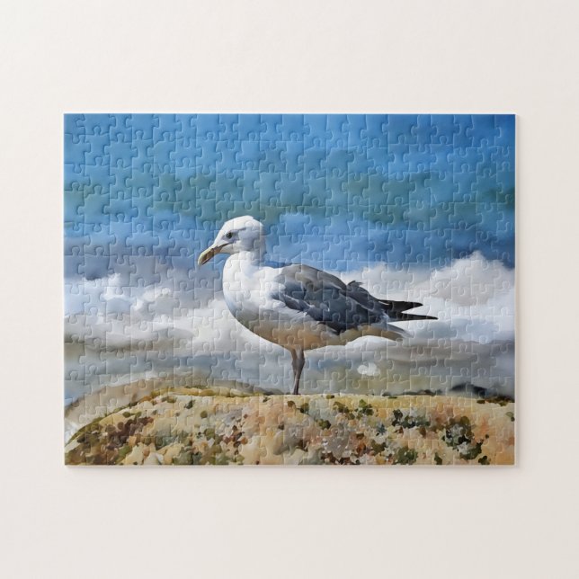 Sea Gull Bird im Ocean Art Puzzle (Horizontal)
