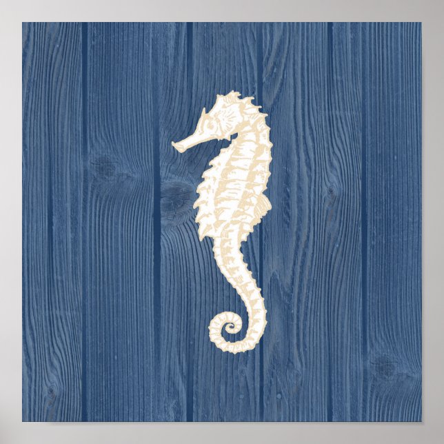 Sea Horse Vintag Blue Wood Beach Poster (Vorne)