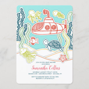 Sea Life and Submarine Babydusche Einladung