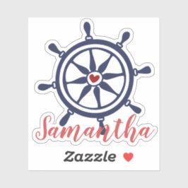 Sea Life Boat Wheel Navy Blue Red Name Aufkleber
