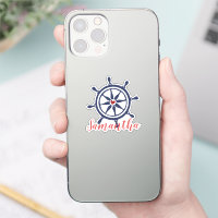 Sea Life Boat Wheel Navy Blue Red Name Aufkleber