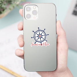 Sea Life Boat Wheel Navy Blue Red Name Aufkleber