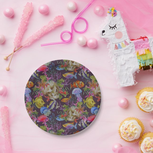 Sea Life Grunge Muster Pappteller (Party)