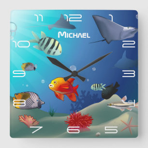 Sea Life Scene Quadratische Wanduhr