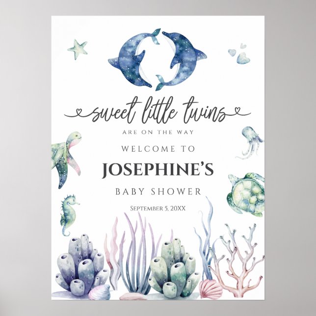 Sea Life Twins Baby Dusche Willkommen Poster (Vorne)