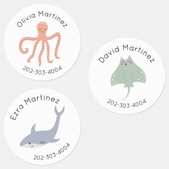 Sea Life Waterproof Circle Sticker Name Labels (Gruppe)