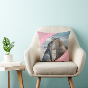 Sea Lion & Baby Pup Australien, Niedlich Pink Kissen