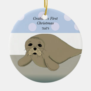 Sea Lion Baby's First Christmas Keramikornament