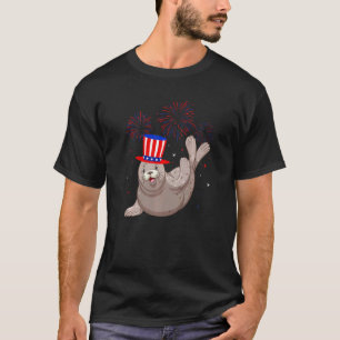 Sea Lion Graphic Red White Fireworks Decor 4 t T-Shirt