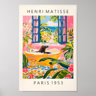 Sea Lion in Bathtub Funny Poster, MatisArt, Button Poster