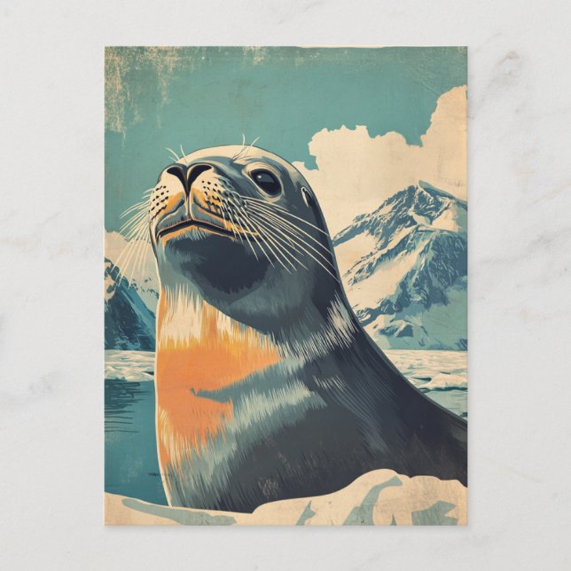 Sea Lion Vintag Postkarte (Vorderseite)