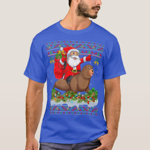 Sea Lion Xmas Pajamas Ugly Santa Riding Sea Lion C T-Shirt