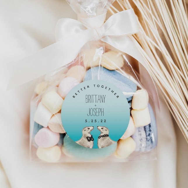 Sea Lions Aquamarin Blue Wedding Runder Aufkleber (Von Creator hochgeladen)