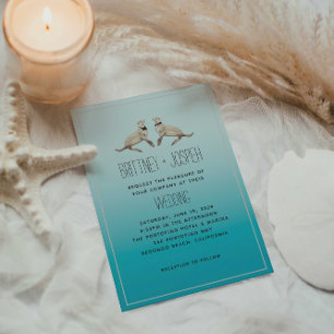 Sea Lions Blue Modern Wedding Einladung