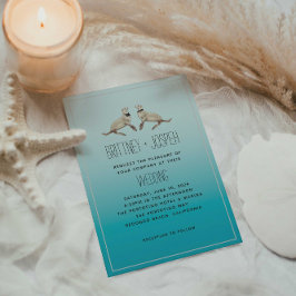 Sea Lions Blue Modern Wedding Einladung