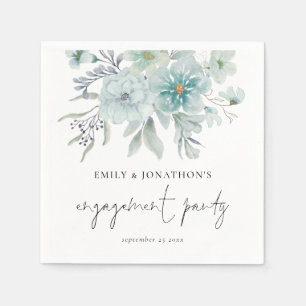 Sea Mist Aquamarin Blue Florals Script Engagement Serviette