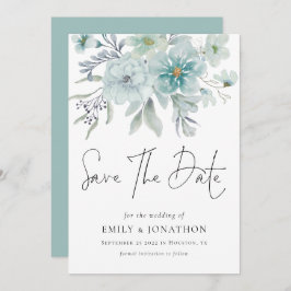 Sea Mist Aquamarine Florals QR Code Hochzeit Save The Date