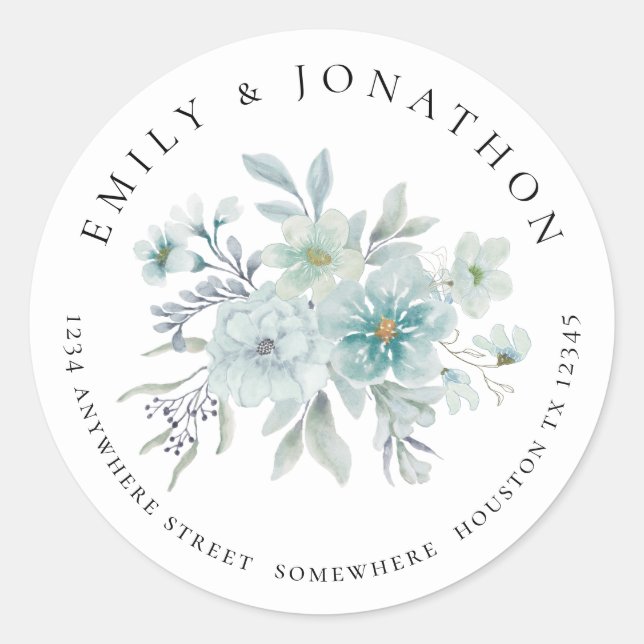 Sea Mist Florals Rücksendeadresse Runder Aufkleber (Vorderseite)