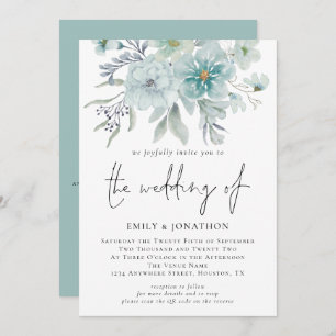 Sea Mist Watercolor Florals QR Code Hochzeit Einladung