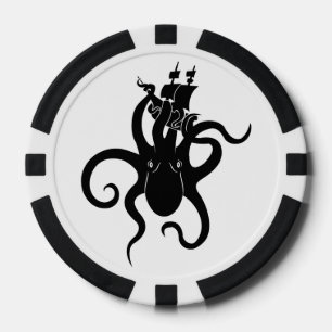 Sea Monster Black and White Kraken with Ship Pokerchips