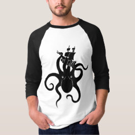 Sea Monster Blue and Black Kraken with Ship T-Shirt
