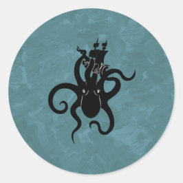 Sea Monster Blue und Black Kraken Runder Aufkleber