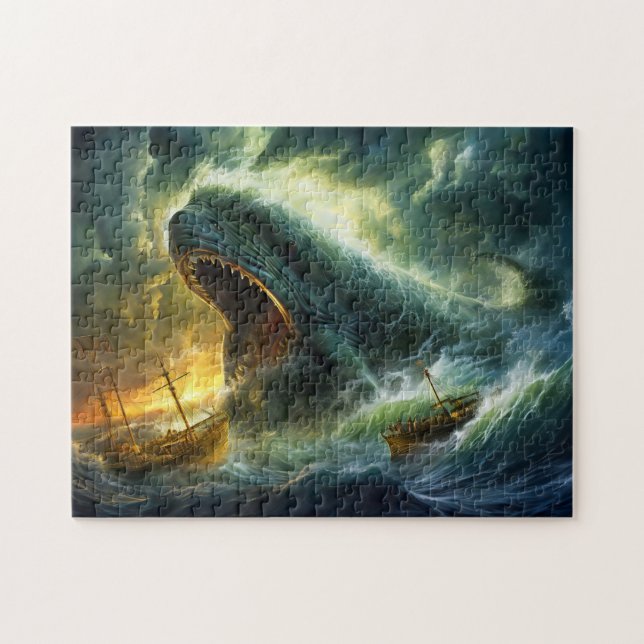 Sea Monster Emerging from Waves Fantasy Painting Puzzle (Horizontal)