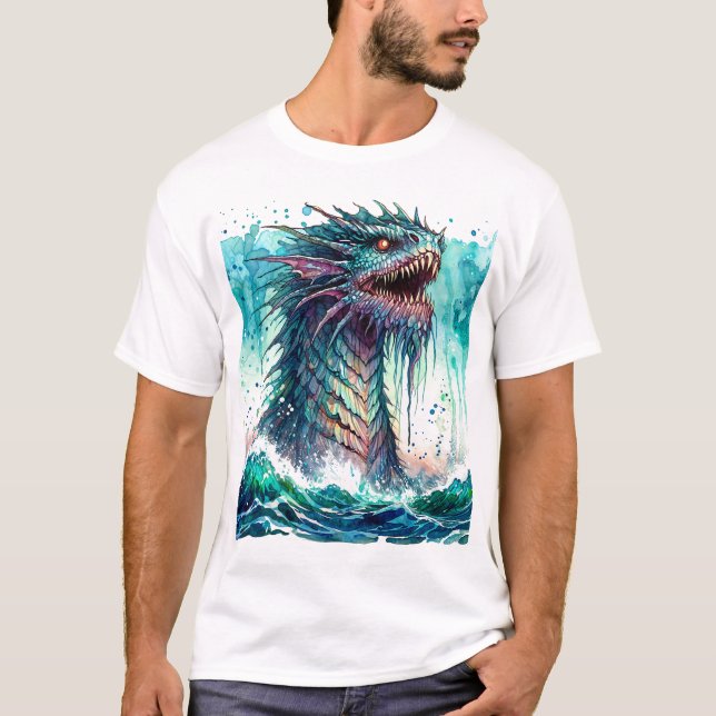 Sea Monster Rising Ocean Horrror T-Shirt (Vorderseite)