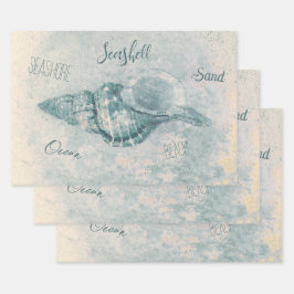 Sea Muschel Aquamarin Beige Vintag Ocean Beach Scr Geschenkpapier Set