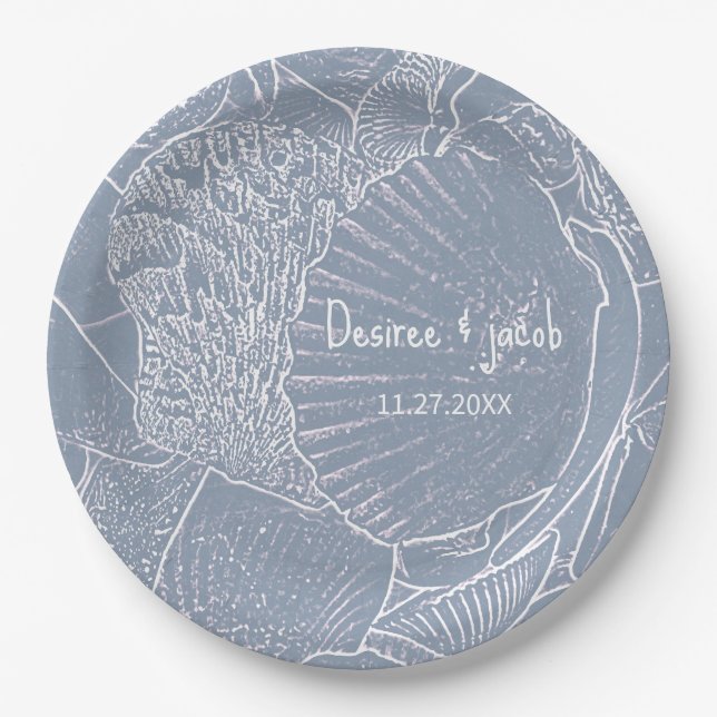 Sea Muschel Dusty Blue Coastal Beach Pappteller (Vorderseite)