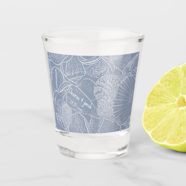 Sea Muschel Dusty Blue Coastal Beach Schnapsglas (Vorderseite)