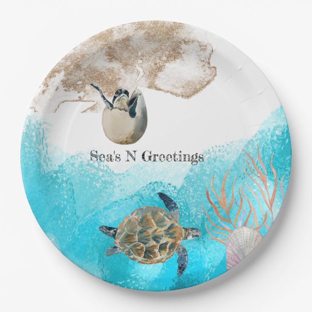Sea N Greetings Beach Ocean Napkins Pappteller (Vorderseite)