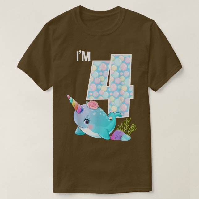 Sea Narwhal Birthday Im 4 Underwater Ocean Theme 4 T-Shirt (Design vorne)