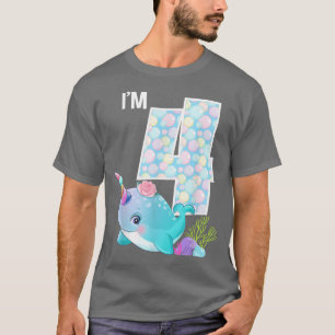 Sea Narwhal Geburtstag Ich bin 4 Unterwasser-Ozean T-Shirt