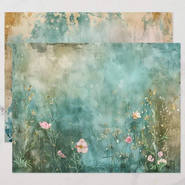 Sea Ocean Mermaid Aquamarin Blue Scrapbook Paper (Vorne/Hinten)